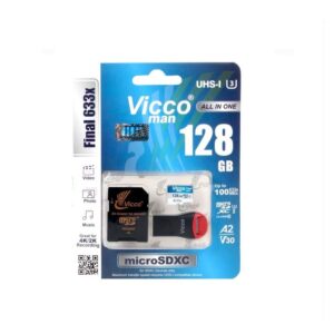 کارت حافظه ۱۲۸ گیگ ویکومن Vicco Man Final 633x U3 100MB/s با خشاب + رم ریدر